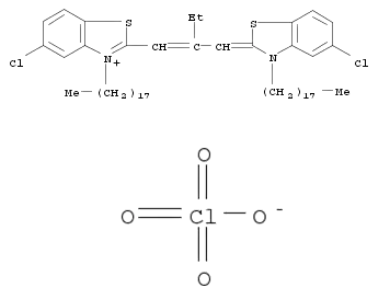 Molecular Structure of 184017-25-2 (Benzothiazolium,5-chloro-2-[2-[(5-chloro-3-octadecyl-2(3H)-benzothiazolylidene)methyl]-1-butenyl]-3-octadecyl-, perchlorate)